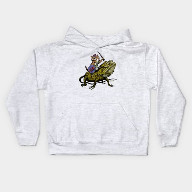 Post Apocalyptic Chipmunk Riding a Lizard Kids Hoodie by brodiehbrockie